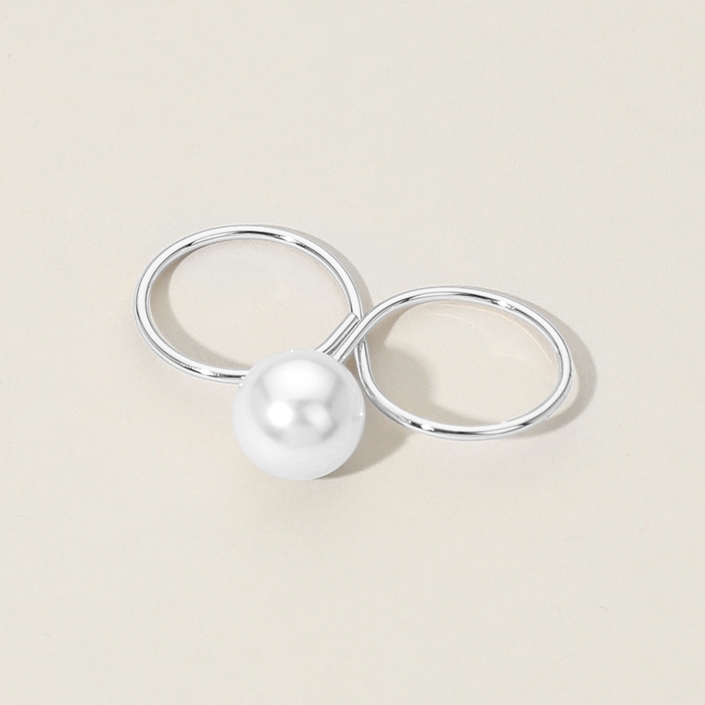 Silver White Pearl Two Finger Ring Modern 2 Fashion Statement Accessory